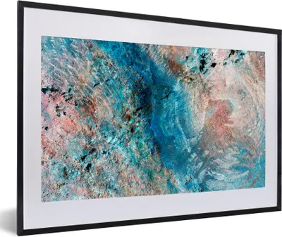Produktbild von MuchoWow® Gerahmtes Poster Blaue Farben auf einem Gemälde 60x40 cm - Poster mit Schwarzem Bilderrahmen Wandposter Rahmen Foto Bilder - Schlafzimmer - Plakat in Rahmen - Drucken