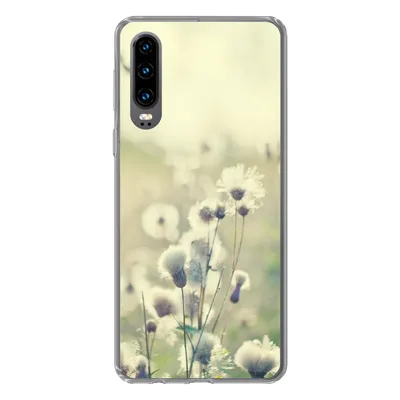 Produktbild von MuchoWow® Handyhülle Schutzhülle Hülle für Huawei P30 Blumen - Feld - Weiß Silikon Softcase Handy Hülle - Kartenbesitzer