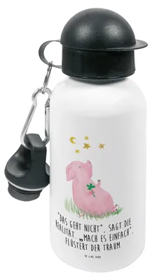 Produktbild von Mr. & Mrs. Panda Trinkflasche Schwein Glück - Weiß - Geschenk, Kinder, Lustige Sprüche, Wasserflasche, Glücksbringer, Kinderflasche, Ziele, Motivation, Sportflasche