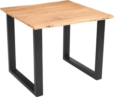 Produktbild von Esszimmertisch 90x90 cm Quinn, echte Baumkante, eichefarben, massiver Esstisch aus Akazienholz, Metallbeine Schwarz, Baumkantentisch