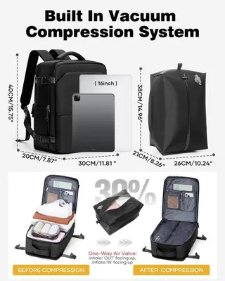 Produktbild von Vakuum-Rucksack für Damen und Herren mit elektrischer Pumpe, Handgepäck-Rucksack 40x20x25 cm für Ryanair, kleiner Reise-Rucksack mit Schuhfach