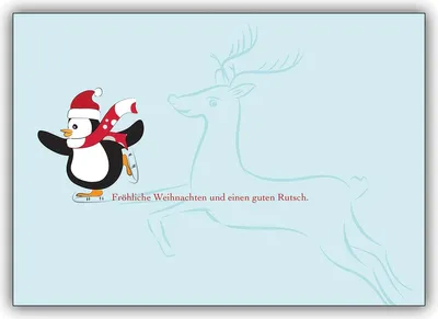 Produktbild von 4x Fröhliche Weihnachtskarte mit Schlittschuh laufendem Pinguin