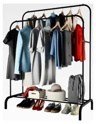 Produktbild von Kleiderschrank mit Kleiderständer und Kleiderstange in Schwarz