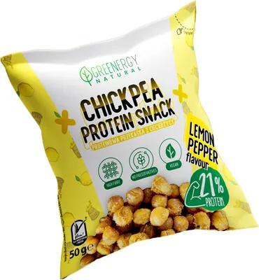 Produktbild von PROTEIN-SNACK AUS KICHERERBSEN MIT ZITRONEN-PFEFFER-GESCHMACK 50 g – GREENERGY
