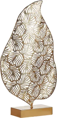 Produktbild von BELIANI Dekofigur Gold Eisen 47 cm auf Sockel Blatt Form Handgefertigt Wohnzimmer Schlafzimmer Flur Diele Deko-Objekt Wohnaccessorie