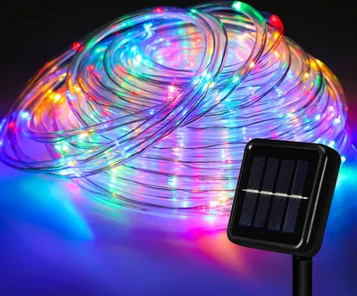 Produktbild von Yakimz LED Leuchtschlauch Solar Lichterkette Aussen,mit Timer & 8 Modi,Lichterschlauch Solar Außen,Solarlichterkette Balkon,Bunt,12 Meter,100 LEDs