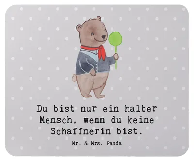 Produktbild von Mr. & Mrs. Panda Mauspad Schaffnerin Herz - Grau Pastell - Geschenk, pc, mausteppich, Mousepad, Mouse Pad
