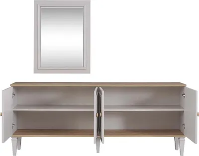Produktbild von Garnitur Sideboard mit Spiegel Anrichte Kommoden Esszimmer Holz Grau