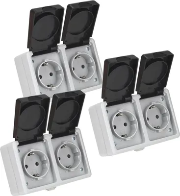 Produktbild von 3er Set Feuchtraum Doppelsteckdose Serie TAFF Aufputz 2-fach Steckdose horizontal IP44 grau