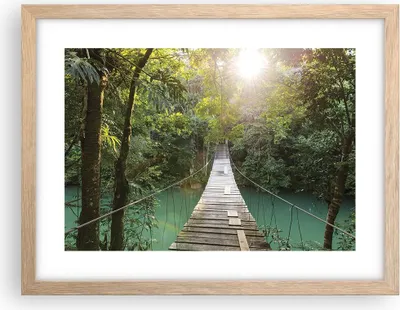 Produktbild von Gerahmtes Poster - Rahmen in heller Eiche - Brücke Seil Dschungel - 40x30 cm - Wand Bild - Wanddeko - Wandbilder - Kunstposter - Wandposter - Bilderrahmen - Bilder - Kunstdruck - P2NAA40x30-4397