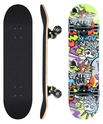 Obrázek produktu pro Skateboard, rozměry 78,7 x 20,3 cm, deska z 8 vrstev javorového dřeva, dvojitý konkávní tvar, bílá barva