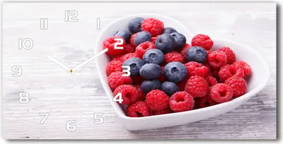 Produktbild von Wanduhr aus Glas – 60x30 cm - Glasbild - Glasuhr - Gehärtetes Glas - weisse-zeiger - Himbeeren und Heidelbeeren