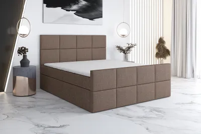 Produktbild von Boxspringbett TOKI 200x200 mit 2 Bettkästen, Bonell-Matratze und Topper. Möbel vom Hersteller- Handarbeit! Bett Komplett-Set mit Matratze, Bettkasten & Kopfteil. Modern und robust.