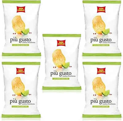 Produktbild von 5x San Carlo più gusto Limette & rosa Pfeffer Chips Kartoffelchips gesalzen 50g