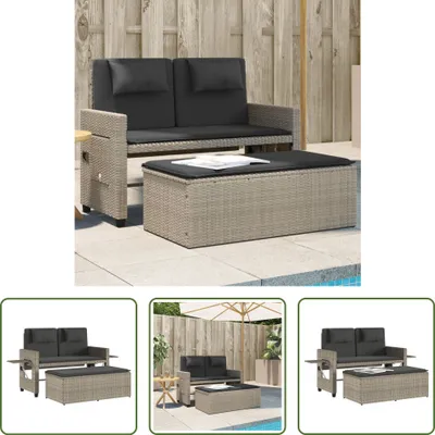 Produktbild von The Living Store Gartenbank Verstellbar mit Kissen Hellgrau Poly Rattan