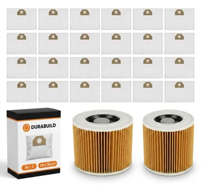 Obrázek produktu pro Sáčky do vysavače 24 ks + filtr pro Kärcher WD3 WD3 P Premium WD2 Plus WD4 WD5 WD6 MV3 MV4 MV5 MV6 SE4001 KWD1 KWD2 – textilní, sada náhradních sáčků