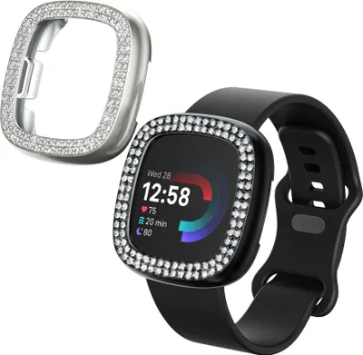 Produktbild von kwmobile 2x Kunststoff Hülle kompatibel mit Fitbit Versa 4 / Sense 2 Schutzhülle Schutzrahmen - Glitzer Schutz Zubehör in Schwarz Silber