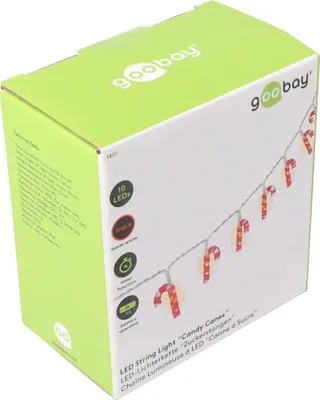 Produktbild von 10er LED-Lichterkette Zuckerstangen, leuchtende Zuckerstangen, Lichterkette mit Timer-Funktion, warm-weiß, batteriebetrieben