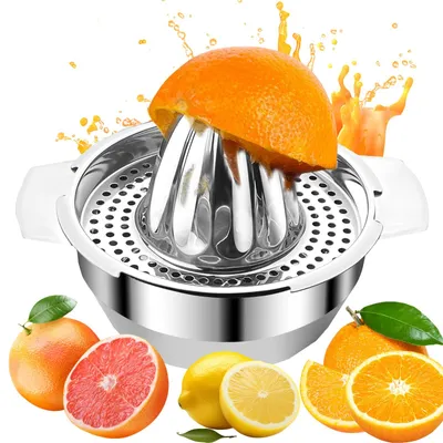 Hand-Citruspresse aus Edelstahl, 12,5 cm, mit Behälter