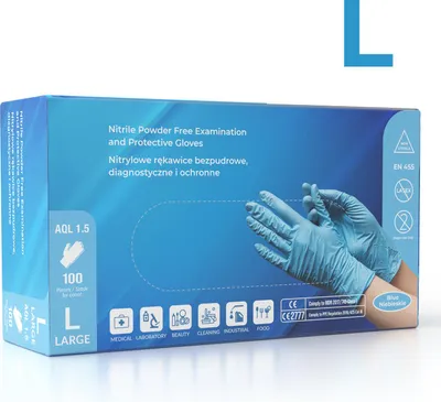 Produktbild von Puderfreie Nitrilhandschuhe 100 Stück Blau Grösse L Starke Handschuhe
