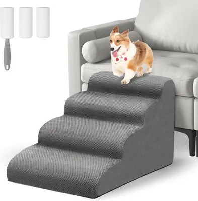 Produktbild von Famanu Hundetreppe 4 Stufen für kleine Hunde und Katzen - abnehmbare Bezüge, rutschfest