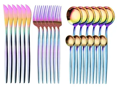 Imagen del producto de Juego de cubiertos, juego de cubiertos de 24 piezas, juego de cubiertos de acero inoxidable, cuchillos para carne, tenedores