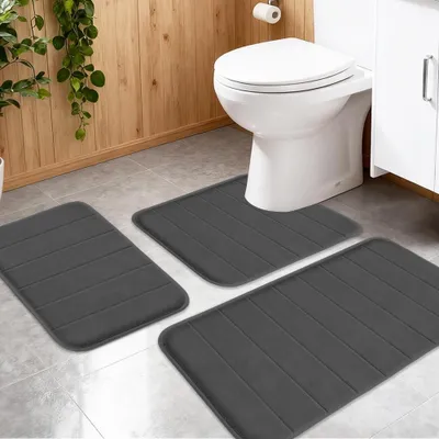 Image de Omgoods - Ensemble de trois tapis de bain antidérapants et à séchage rapide
