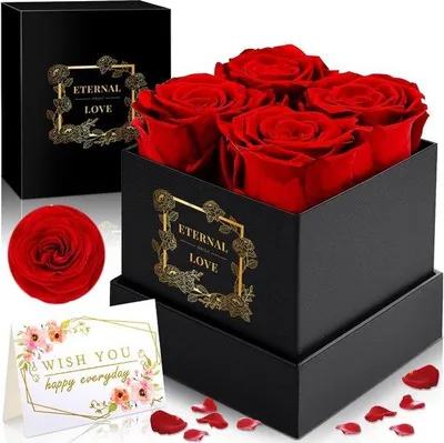 Produktbild von Famanu Geschenkbox mit 4 Ewigen Rosen - Rote Konservierte Rosen