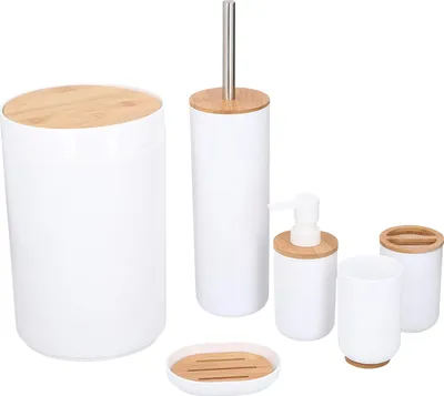 Produktbild von Alpina Badezimmer Set Badzubehör Bambus Toilettenzubehörset für mehr Ordnung und Stil