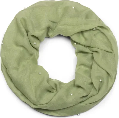Produktbild von styleBREAKER Damen Loop Schal mit Perlen Applikation, Unifarben, Leichter Schlauchschal Einfarbig, Tuch 01016168