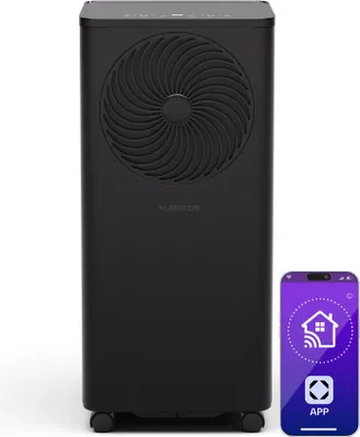 Image de Klarstein Aero Ring Climatiseur Mobile – 9,000 BTU, 3-en-1 Refroidissement, Déshumidificateur & Ventilateur,App & Vocale, Pour Pièces Jusqu'à 31 m², Éco R290, Roulettes, Noir