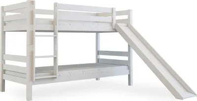 Produktbild von Bubema Malu  Kinder Etagenbett/Hochbett, Buche massiv, mit oder ohne Rutsche, natur oder weiß, Ausführung: Mit Rutsche, Farbe: Weiß lackiert