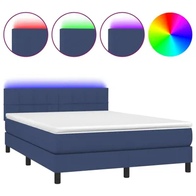 Produktbild von vidaXL Boxspringbett mit Matratze & LED Blau 140x200 cm Stoff