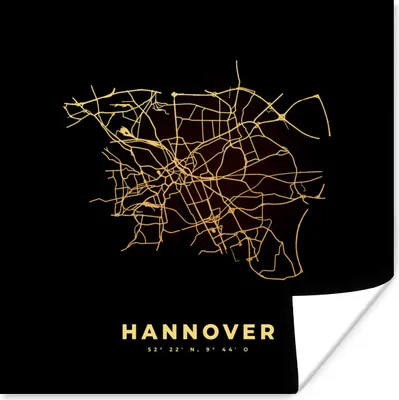 Produktbild von MuchoWow® Poster Karte - Hannover - Gold - Stadtplan - Karte 100x100 cm - Babyzimmer