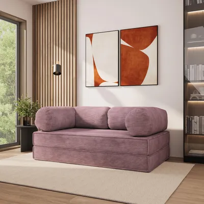 Produktbild von Masseno Schaumstoffsofa ALVIO mit Schlaffunktion, Schlafsofa, Wohnzimmersofa, Couch, Sofa, Bettsofa, Kordstoff – Lila POSO 130