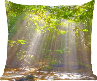 Produktbild von MuchoWow® Zierkissen Sofakissen Wohnzimmer Dekokissen 50x50 cm Sonnenstrahlen durch Laub - Komfort - Sofakissen