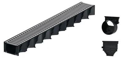 Produktbild von 1m ACO Hexaline 2.0 Entwässerungsrinne Stegrost Stahl verzinkt Ablauf horizontal Bodenrinne Terrassenrinne