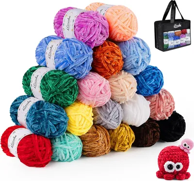 Immagine prodotto di Set di 20 x 30 g di delicato filato di ciniglia - filato di velluto per lavori a maglia e all'uncinetto - progetti di artigianato e fai da te