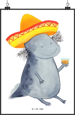 Produktbild von Mr. & Mrs. Panda Bild Axolotl Tequila DIN A2 - Weiß - Geschenk, wanddeko, Plakat, trinken, Spruch, Mexiko, Kunstdruck, poster, Sombrero, drucke, Urlaub, Party