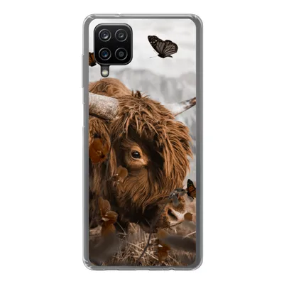 Produktbild von MuchoWow® Handyhülle Schutzhülle Hülle für Samsung Galaxy A12 Scottish Highlander - Schmetterlinge - Pflanzen Silikon Softcase Handy Hülle - Bild