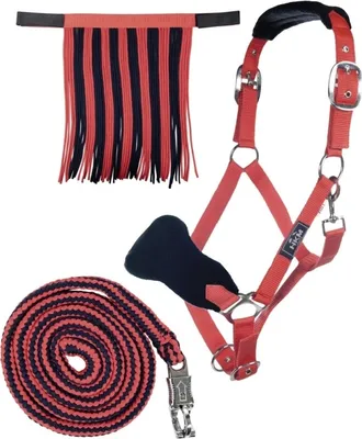 Produktbild von HKM Halfter mit Strick Panik & Fliegenfransen, Farbe:9539 grau/pink, Größe:Warmblut