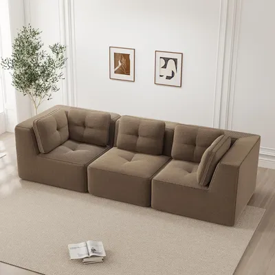 Produktbild von MODFU Ecksofa Modulares Sofa, Dreisitzer-Sofa mit rutschfeste Standfüße,Cordstoff,Relaxsofa mit breiten Armlehnen,Braun