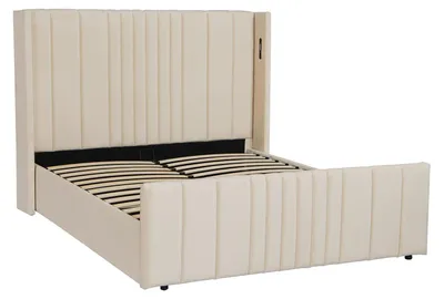 Image de MENZZO Lit complet avec sommier relevable prises USB et lumières intégrées Line 160x200cm Velours Beige