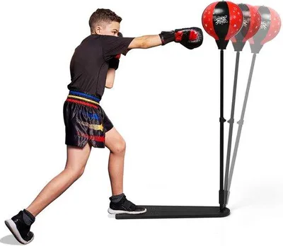 Produktbild von Famanu Standboxsack Set für Kinder - Inkl. Boxhandschuhe und Pumpe - Verstellbare Höhe von 85 bis 130 cm