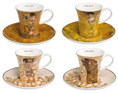 Produktbild von 4er Set Gustav Klimt Espressotassen konisch ALLE MOTIVE H. 8cm Goebel Porzellan