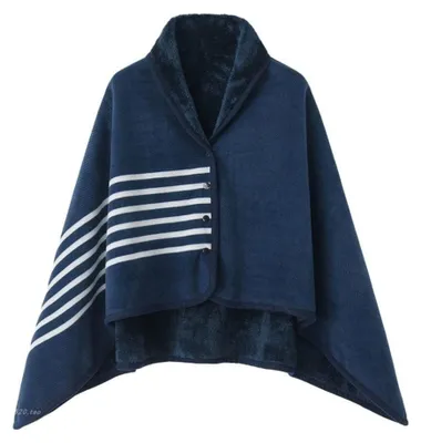 Imagen del producto de Elzusha - Poncho de forro polar para mujer, con botones y estampado a rayas