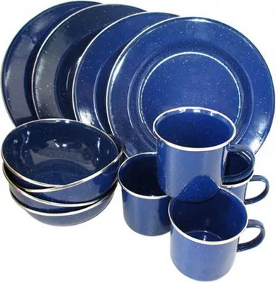 Produktbild von SURVIVAL Essgeschirr Emaille blau 12-tlg/4Pers.