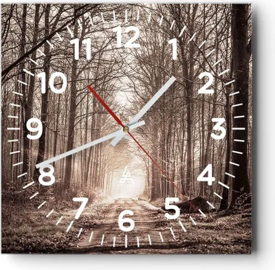 Produktbild von Wanduhr - Quadrat - Glasuhr - Wald Straße Baum - 30x30cm - Schleichendes Uhrwerk - Lautlos - zum Aufhängen bereit - Dekoration Modern - Wanddekoration aus Glas - C4AC30x30-3620