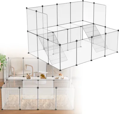 Obrázek produktu pro Volný výběh LZQ pro malá zvířata 143x108x93 cm - Velký plastový výběh pro králíky se zásuvným systémem, snadno se čistí, vhodný pro vnitřní i venkovní použití