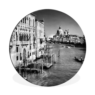 Produktbild von MuchoWow® Aluminium Wandkreis Blick über Venedig in schwarz-weiß Ø 30 cm Wanddeko Modern Wohnzimmer - Wand Bild - Wohnzimmer - Runde Bilder - Alubilder - Kunst für zu Hause - Aluminium - Wanddekoration